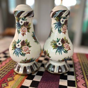 MacKenzie-Childs Salt and Petter Shaker Set (Holiday Holly Hand Painted Enamel)